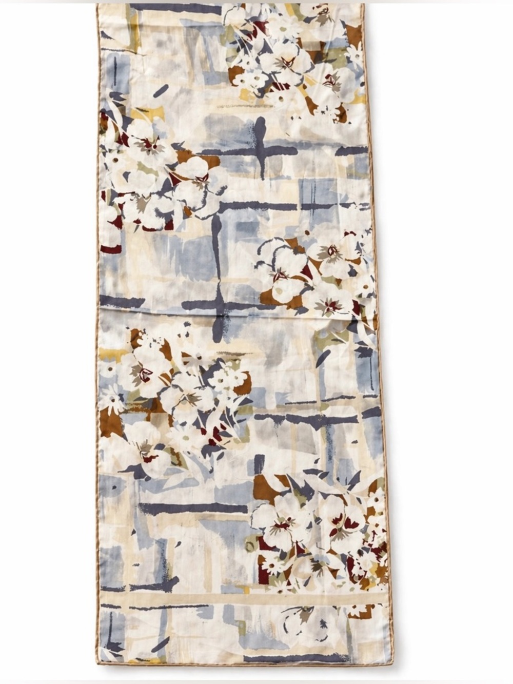 Adolfo 100% Silk Floral Abstract Scarf in Neutrals
